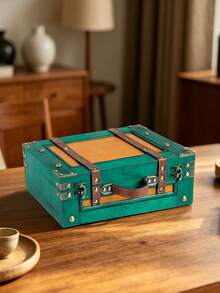 2Pcs Vintage Wooden Storage Trunk Set, Decorative Antique Treasure Chest With PU Leather Strap, Retro Wooden Box For Home Decor Photo Prop Keepsake Organizer - Multicolor - View 4