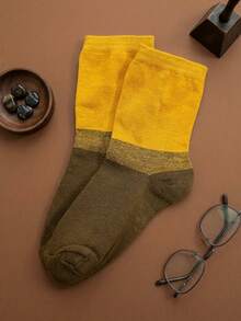3/5 Pairs Men's Vintage Colorblock Knit Mid-Calf Socks, Soft And Comfortable Mid-Calf Socks, Vintage Style Casual Socks For Daily Wear - Multicolor - View 3