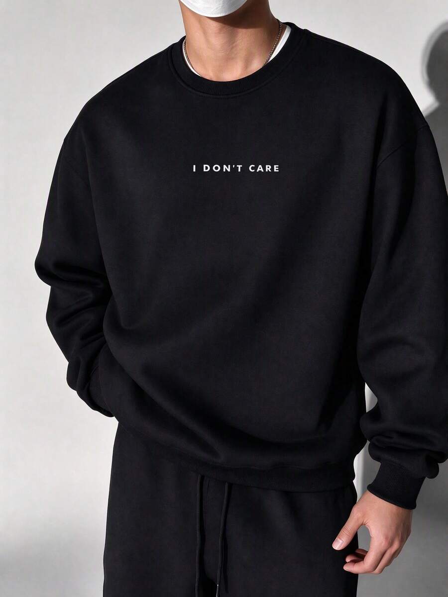 Sudadera de cuello redondo con estampado minimalista versátil y casual para hombre, adecuada para el uso diario en primavera/otoño - Negro - Ver 1