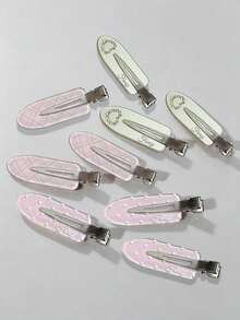 6/3pcs Cute Sweet Pink Seamless Crocodile Hair Clips, Gentle Girl Style Floral Polka Dot Side Bang Clips, Rhinestone Bow Hair Clips For Women - Multicolor - View 12
