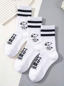 1/3 Pairs Snoopy Men's Mid-Calf Socks, Sports Socks, Odor-Resistant, Sweat-Absorbing, Casual, Versatile, Round Neck Socks, Fun Christmas Gift - Multicolor - View 2