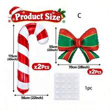 5pcs 32 Inch Red Candy Cane With Pink Bow Foil Balloon Set, Christmas Party Decoration Balloons - Red and White Cane With Red Bow - View 14