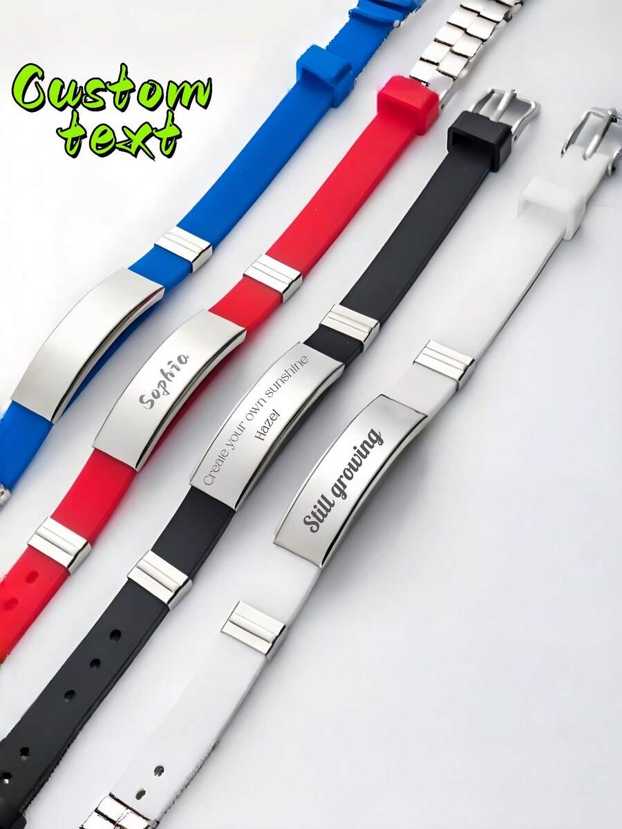 Custom Laser Engraved Silicone Wristband - Supports Name/Date/Text/Mantra/Pattern - Adjustable ID Bracelet For Youth And Adults - Sports Style Unisex Gift (Name, Phone Number, Initials) - Laser Engraving Craft - Multicolor - View 1