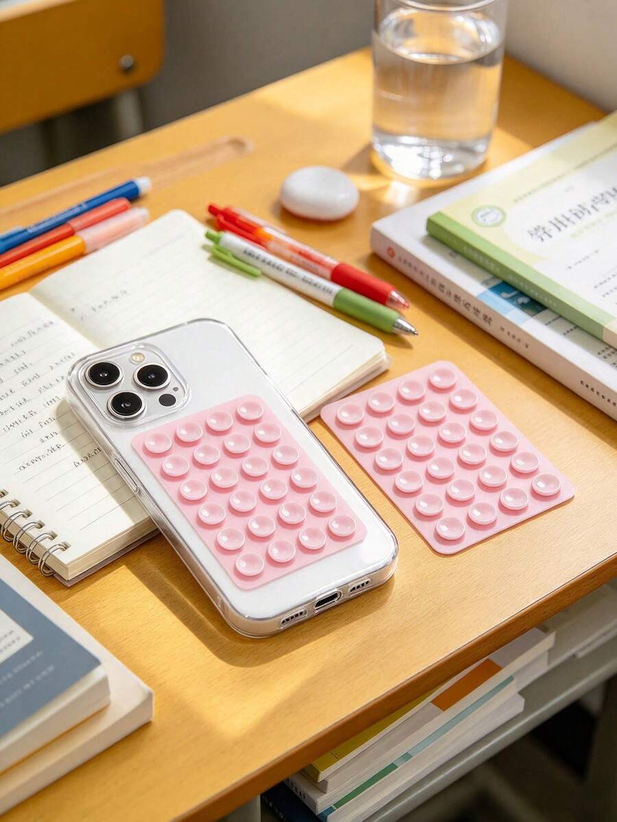 1PC Pink Silicone Suction Cup Phone Mount, Self-Adhesive Back Suction Pad, Hands-Free Phone Holder For Makeup, Bathroom Mirror, Live Streaming And Photography - Baby Pink - View 1