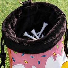 1PC Cute Donut Golf Valuables Pouch With Sprinkle Embroidery, Portable Drawstring Golf Ball & Tee Storage Bag - Multicolor - View 6