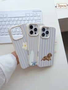 3件組條紋印花 TPU 防震全包覆精準保護殼，適用於 Apple 11/12/13/14/15/16/16 Pro/16 Pro Max/17/17 Pro/17 Pro Max/18 Pro/18 Pro Max - 彩色 - 查看 5