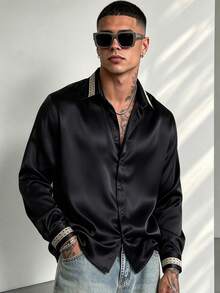 WAIT HIM Middle Eastern Men's Casual Shirt, Party Shirt, Embroidered Shirt - Black - View 1