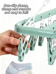 Sock Drying Rack With 32 Clips, Indoor And Outdoor Use, Foldable Rotating Drying Rack, Suitable For Underwear, Socks, Small Clothing Items, Outdoor And Balcony Use - Space-Saving, Provides Clothing Hanging - Multicolor - View 9