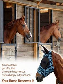 1pc Leopard Print Horse Fly Veil, Style Soft Stretch Fabric Horse Ear Bonnet, Mesh Breathable Anti Fly Mask, Elastic Design, Comfortable Horse Ear Protector, For Equestrian Riding Training Farm Daily Use - Multicolor - View 9
