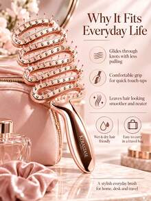 Kérastase Rose Gold Curved Detangling Brush, Ventilated Scalp Massage Comb, Suitable For Wet And Dry Hair, Anti-Static, Reduces Frizz And Split Ends Styling Tool, Suitable For Travel And Daily Use - Baby Pink - View 4