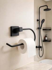 1pc Black Toilet Paper Holder, Modern U-Shaped Metal Wall Mounted Toilet Roll Holder, Square Base, Waterproof & Rust Resistant, Simple Tissue Bracket For Hanging Toilet Paper In Bathroom - Multicolor - View 7