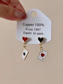 A Pair Of New Asymmetrical Playing Card Heart Earrings, Light Luxury And High-End, Red Heart Queen Earrings For Women - Multicolor - View 4