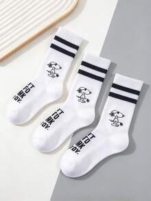 1/3 Pairs Snoopy Men's Mid-Calf Socks, Sports Socks, Odor-Resistant, Sweat-Absorbing, Casual, Versatile, Round Neck Socks, Fun Christmas Gift - Multicolor - View 4