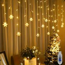 1PC 350cm 96LED Christmas Snowflake Icicle Lights, 8 Lighting Modes, Remote Control, Suitable For Room, Living Room, Christmas Tree, Window, Fireplace, Wedding, Party, Outdoor Garden Holiday Decoration Lights 2026 Christmas Decor - A - View 4