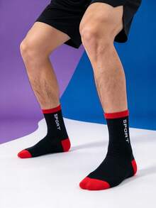 1/5/10 Pairs Random Sport Letter Socks, Colorblock Running Socks, Minimalist Comfortable Soft Mid-Calf Socks - Multicolor - View 4
