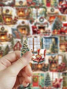 50pcs Christmas Scene Stickers For Diary Case Suitcase Skateboard Guitar Holiday Party Decorations DIY Clear Stickers - one-size - View 5