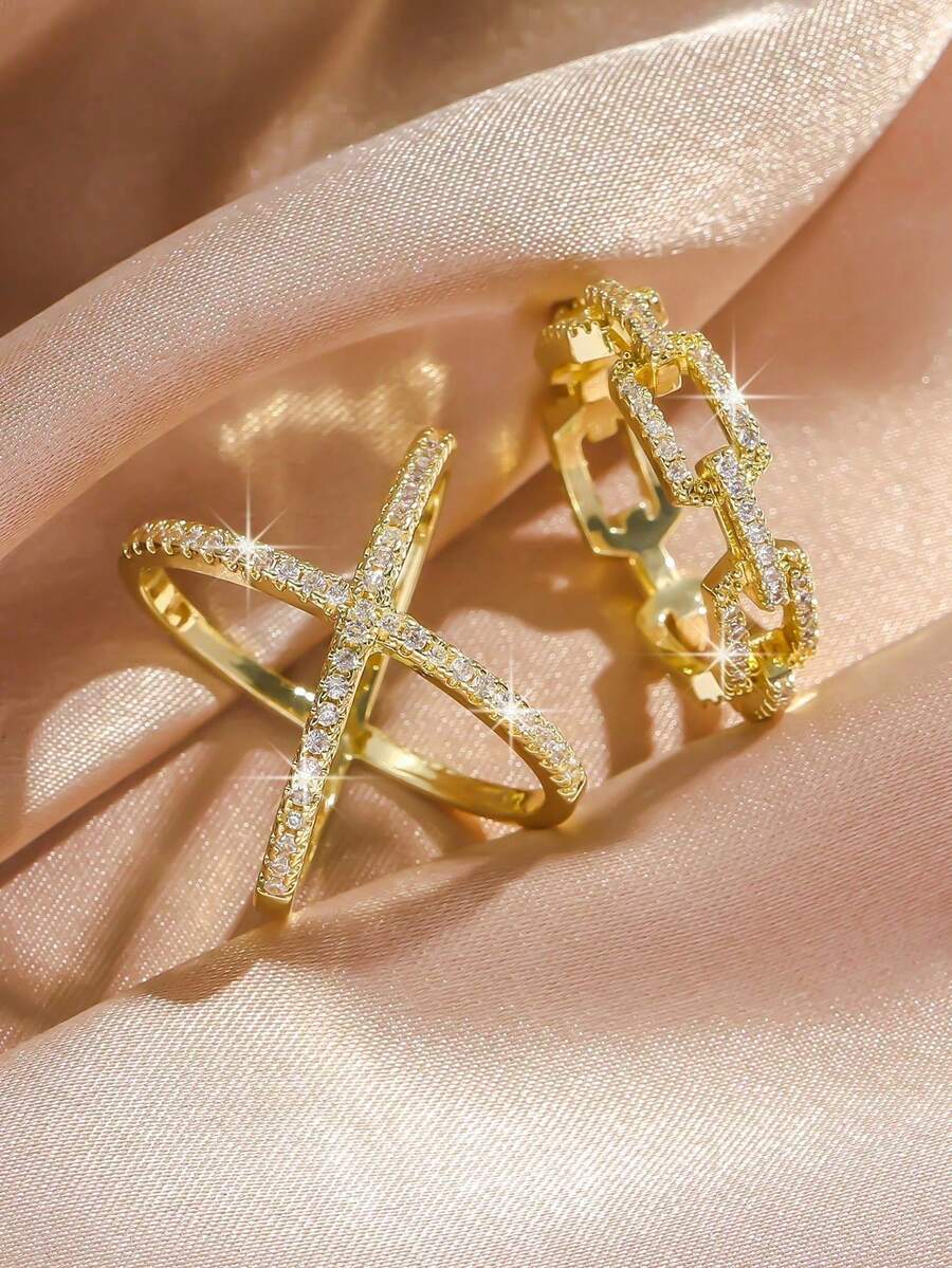 rakol 2pcs Silver Simple Cubic Zirconia Decor Ladies Ring Set