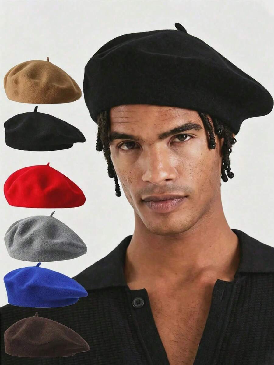 1pc Men's Solid Color Fashion Versatile Premium Feel Beret Hat, Warm For Autumn/Winter, Suitable For Vacation, Travel And Daily Wear - Multicolor - View 1