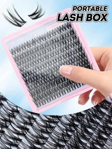 Portable Lash Box Rapid Cluster Lashes 14-20mm Mixed Length, DIY Spiky Wispy Individual False Eyelashes, Black Band Natural Curl Not Fall Apart Beginner-Friendly Reusable For Daily/Cosplay Party Makeup, Aesthetic - D - View 4