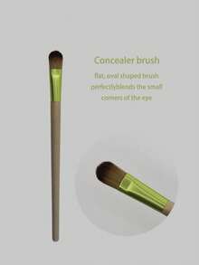 Bamboo Series Makeup Brush Set, 3pcs Face Brushes Suitable For Liquid, Cream And Powder Products Foundation, Highlighter, Concealer And Blending. Synthetic Fiber Ultra Soft, Bamboo Wood Handle. - Lime Green - View 6