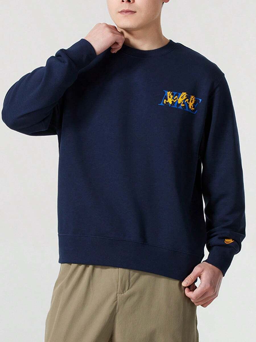 NIKE Men's Embroidered Logo Knit Pullover Casual Crew Neck Sweatshirt IB1496-451 - Navy Blue - View 1
