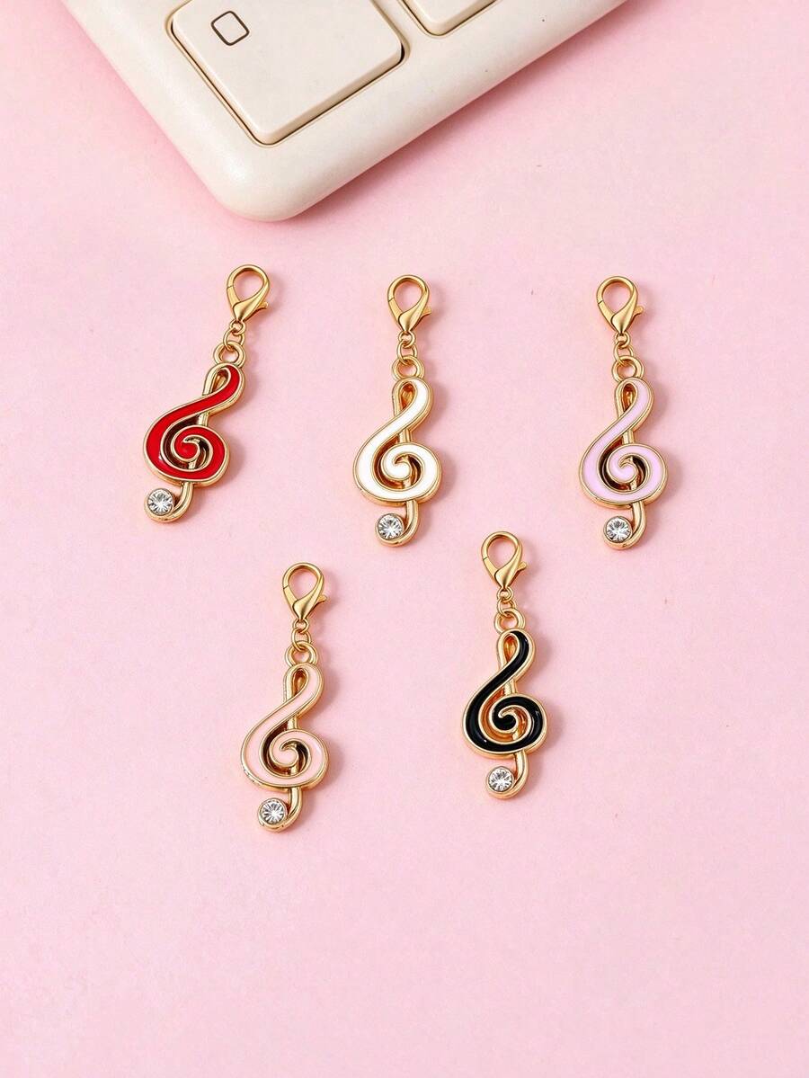 10/20/50pcs Musical Note Oil Drop Charm Keychain Lobster Clasp Jewelry Accessories Handmade DIY Material Bag Pendant - Musical Note Design - View 1