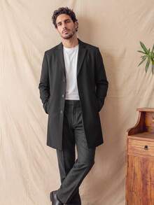glestore Men's Retro-Style "Old Money" Look Button-Front Solid-Color Mid-Length Coat: Simple, Casual, Comfortable, Commuter-Friendly, And Versatile - Black - View 5