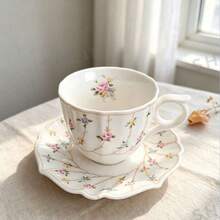 Vintage Floral Cup Set, Tea Cup & Coffee Cup With Saucer - Colorful Little Rose - View 1