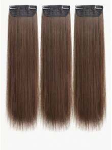 3PCS Women's Long Straight Hair Extensions, 3-Piece Clip-In Hair Pieces, Invisible Realistic Hair Volume Booster, 1-Piece Black Synthetic Hair Extensions, Thick Natural Smooth Straight Hair, Suitable For Women, Halloween - Multicolor - View 2