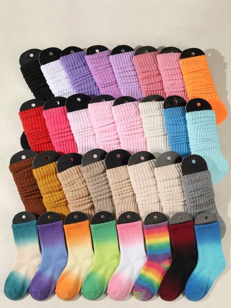 6 Pairs Women's Loose Knit Socks, Random Color, Y2K Style, Ins Style ...