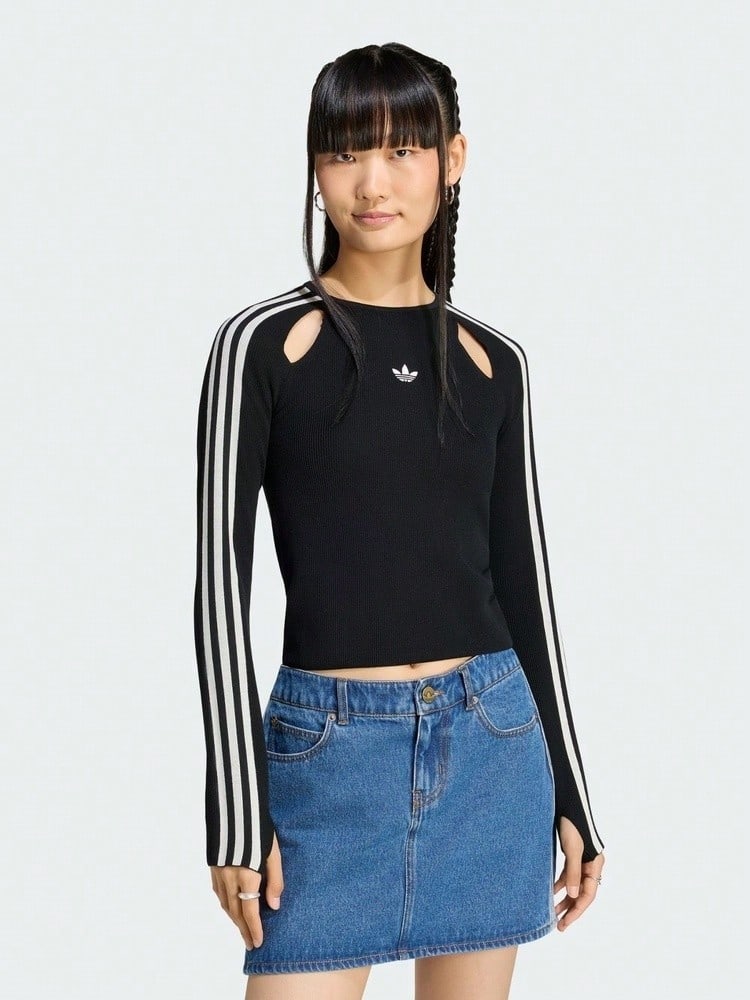 Adidas Originals Women's STREET W TEE LS Long Sleeve Knit Collarless T-Shirt TLE3632 - Black - View 1