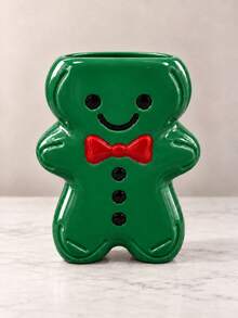 1pc Cute Cartoon Gingerbread Man Shape Embossed Bow & Buttons Desktop Makeup Brush Holder Christmas Tabletop Storage Organizer For Vanity Decor Holiday Gift - Multicolor - View 7