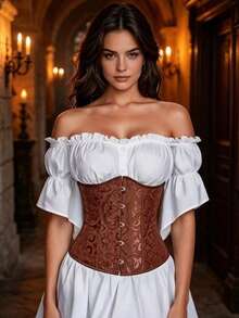 Women's Underbust Corset Renaissance Halloween Costume With Boning Support, Front Buckle, Back Lace-Up, Plus Size, Wide Pirate Belt, Gothic Victorian Outfit - A - View 3