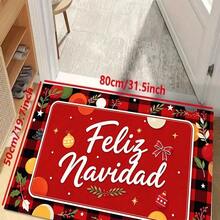 1pc New Christmas Best Seller - Daily Decor - Holiday Decor - Christmas - Spanish Feliz Navidad Red & Black Plaid Area Rug, Suitable For Living Room, Bedroom, Indoor - Machine Washable - Flannel Material, Soft Texture, Skin-Friendly, No Pilling, Easy Care, Odorless - Perfect For Home Decor, Room Decor, Living Room Rug, Bedroom Rug, Bathroom Rug, Kitchen Rug, Area Rug, Hotel Decor - Area Rug, All Season - Multicolor - View 4