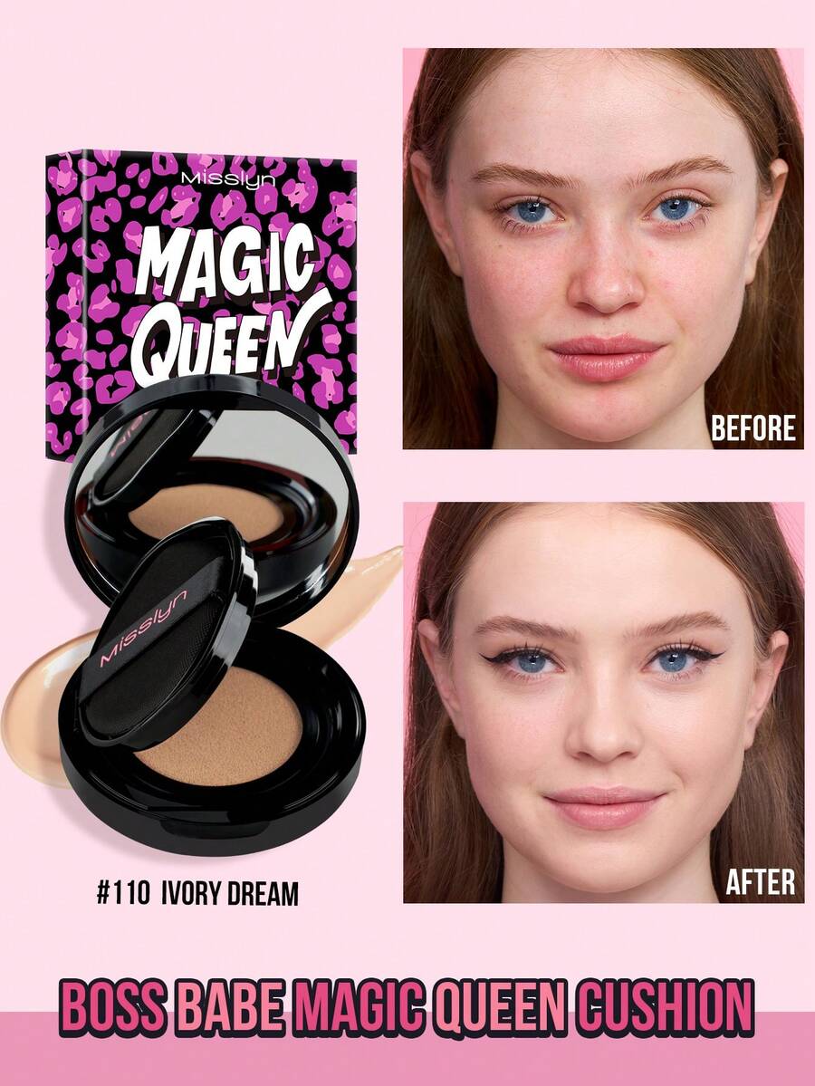 MISSLYN 1pc Magic Queen Cushion Foundation, Lightweight Buildable Coverage, Soft Matte Finish, Smooth Blending, Face Base Makeup, Daily/Travel/Summer, Soft Glam/Glass Skin/Y2K, Cushion Foundation, Halloween Makeup