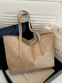 Minimalist Elegant Large Capacity Tote Bag For Women, Daily Commute, Autumn Vintage Suede Matte Texture, Highly Attractive Shoulder Underarm Bag - Khaki - View 3