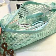 1pc Mint Green Mesh Transparent Pencil Case, Portable Large Capacity Stationery Organizer With Multi-Layer Dividers, Makeup Bag, Back To School Essential For Middle And High School Students, Exam Preparation, Desk Organization, Desktop Storage, Travel-Friendly - A - View 3