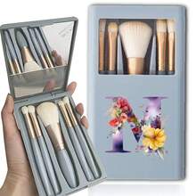5pcs Makeup Brush Set With Mirror Storage Box Soft Bristle Travel Cosmetic Brushes Powder Eyeshadow Nose Shadow Smudge Detail Brushes Portable Mini Make Up Tools For Travel Daily Makeup & Christmas Gift Initial Name 26 Letters Pattern - Butterfly Letter - View 13