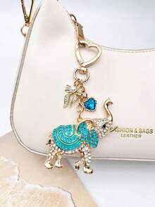 1pc Charming Rhinestone Elephant Heart Bag Charm, Cute Bow Keychain, Women's Key Chain Wristlet, Women's Wallet Accessory, Travel Essential Luggage Accessory, Room Decor, Gift Bag Filler, Holiday/Birthday Gift For Friends/Partners - Multicolor - View 3