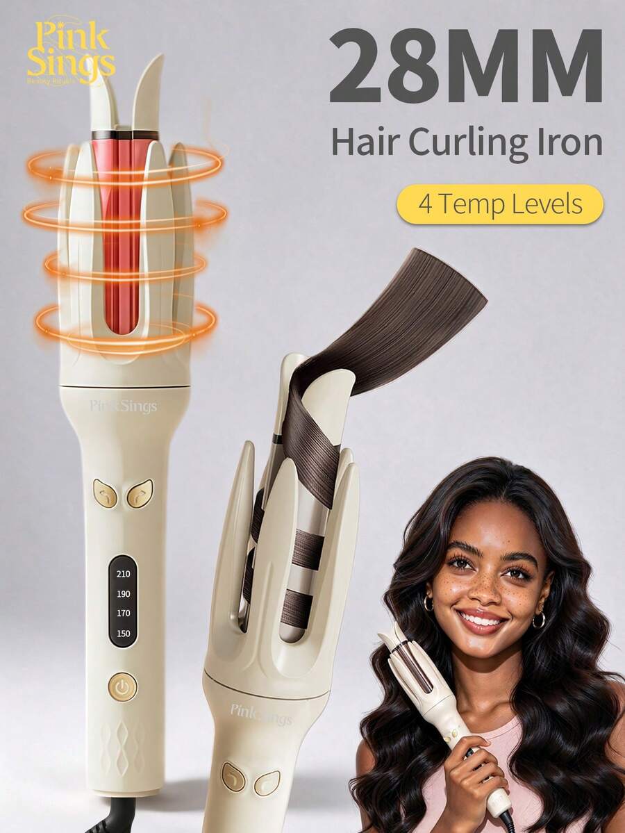 PinkSings 1-Click Auto Curling Iron, 28mm Barrel, Bi-Directional Auto Curling, 4 Temperature Modes, Negative Ion Generator, Smart Timer And Sensor, Auto Shut-Off, Best Christmas Gift