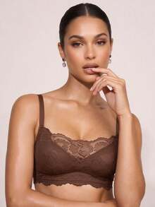Cheekology Wireless Black Lace Bra, Supportive & Comfortable, Thin Sheer Mesh, Sexy & Alluring For Women, Confidence Boost - Coffee Brown - View 2