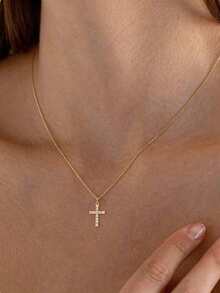 1pc Stainless Steel Cross Necklace, Suitable For Women's Daily Wear - Gold - View 1