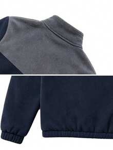1pc Men's Autumn/Winter Colorblock Fleece Stand Collar Zip Jacket, Retro Contrast Warm Outerwear, Casual Commute Coat - Blue - View 10