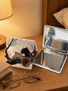 Painted Deer Print Design Compact Makeup Mirror,Magnifying Foldable Cosmetic Mirror,Portable Travel Mirror For Beauty, Can Be Placed In A Handbag, Pocket Or Purse, Perfect For Going Out - Multicolor - View 3