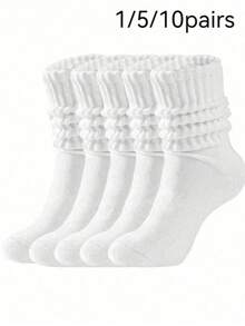 1/5/10 Pairs Minimalist Casual White Soft Long Socks, Comfortable Skin-Friendly, Fluffy Texture, Long Sports Socks, Suitable For All Seasons - Multicolor - View 7