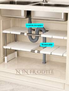 NINFRODITE 1 buah/Set Rak Organizer Bawah Wastafel dengan Ekstensi yang Dapat Diatur, Dapat Menghindari Pipa, Menciptakan Penyimpanan Dapur yang Rapi dan Terorganisir. - View 1