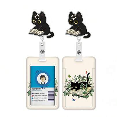 1 Set Clip de Identificación con Gato Lindo para Lectura, Carrete Retráctil con Portador de Tarjeta de Identificación, Portador de Etiqueta de Nombre para Personal Médico, Portador de Identificación Acrílico de Fácil Extracción, Funda Protectora de Tarjeta de Identificación, Adecuado para Trabajadores de la Salud, Pasantes, Maestros, Trabajadores Sociales, Regalo de Vacaciones