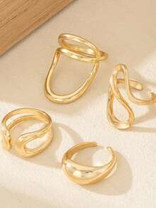 4pcs Punk Style Ring Set, Unique Fashion Heart Butterfly Crown Stackable Rings, Fashion Jewelry Gift - Gold - View 3