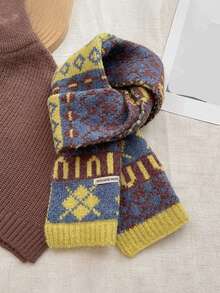 FADZOYLE 1pc Women Vintage Fair Isle Knit Thick Warm Soft Chunky Winter Neck Scarf Retro Geometric Pattern Knitted Shawl Wrap For Cold Weather Daily Outdoor - Multicolor - View 5