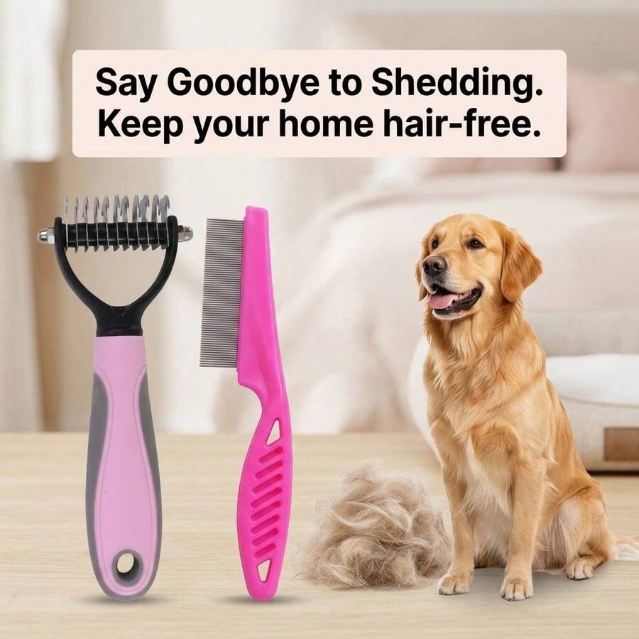 2PCS Pet Comb Set: Professional Cat And Dog Knot Comb And Fine Tooth Comb, Painless Removal Of Knots, Tangles, And Floating Hair, Suitable For Effective Hair Removal And Trimming Tools For Long And Thick Haired Pets, Cat Stuff, And Dog Stuff.
